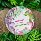 Cute Girl Dinosaur 4th Birthday Party Pappteller