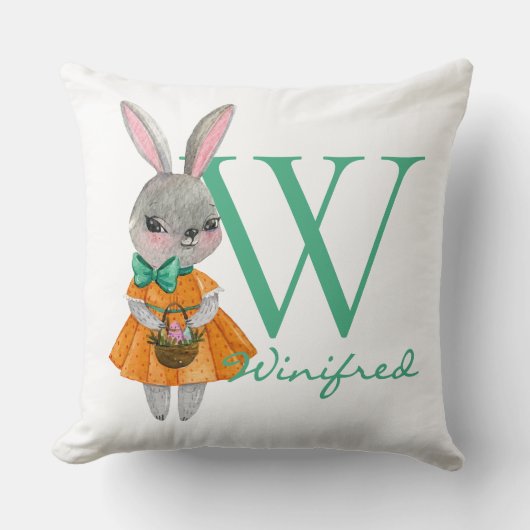 Cute Girl Easter Bunny Initial & Name Throw Pillow Kissen (Vorderseite)