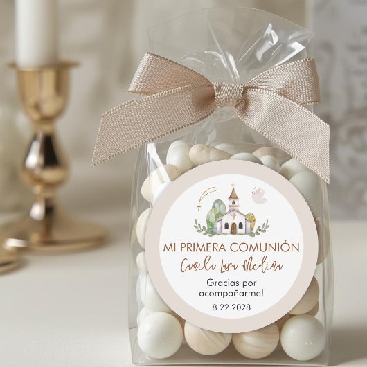Cute Girl First Holy Communion Gifts and  Favors  Runder Aufkleber
