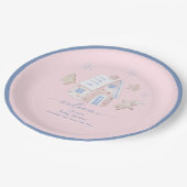 Cute Girl Gingerbread Village Baby Shower Welcome Pappteller (Schrägansicht)