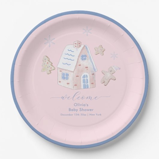 Cute Girl Gingerbread Village Baby Shower Welcome Pappteller (Vorderseite)