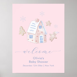 Cute Girl Gingerbread Village Baby Shower Welcome Poster