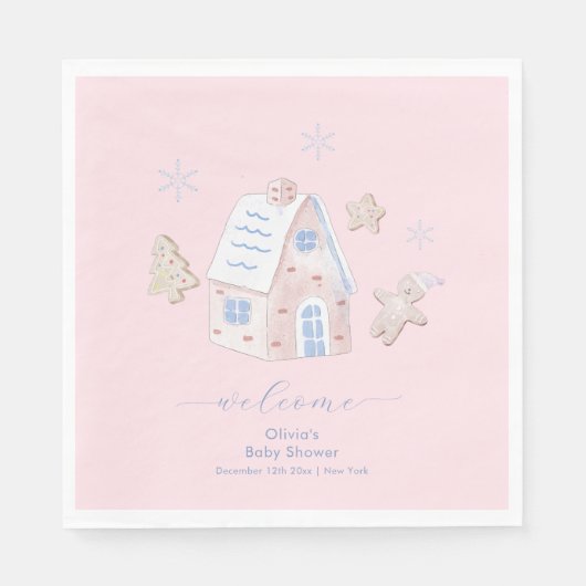 Cute Girl Gingerbread Village Baby Shower Welcome Serviette (Vorderseite)