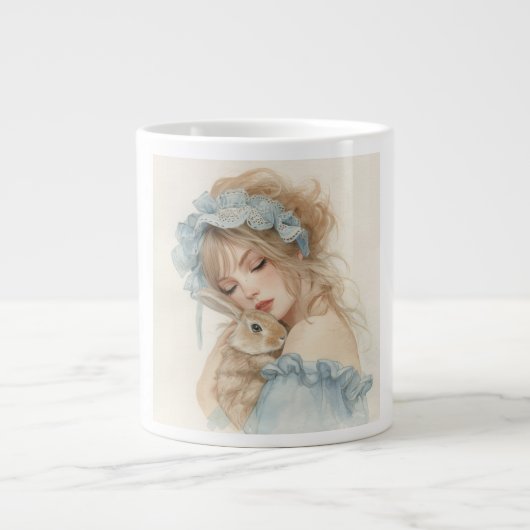 Cute Girl Hugging Bunny Mug Jumbo-Tasse (Vorderseite)