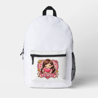 Cute Girl Hugging Heart Bag Bedruckter Rucksack