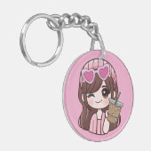 Cute Girl Iced Coffee Keychain Schlüsselanhänger (Vorderseite links)