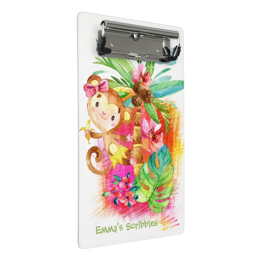 Cute Girl Monkey Climbing Tree Mini Klemmbrett (Schrägansicht)