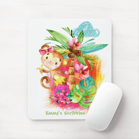 Cute Girl Monkey Climbing Tree Mousepad (Mit Mouse)