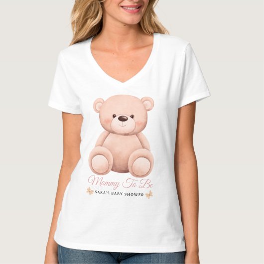 Cute Girl Orange Teddy Bear Mommy To BeBaby Shower T-Shirt (Vorderseite)