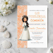 Cute Girl Peach Background Spanish First Communion Einladung