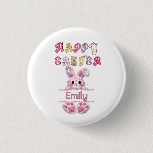 Cute Girl Personalize Happy Easter Bunny Button (Vorderseite)