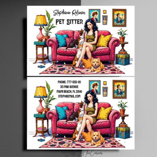 Cute Girl Pet Sitter Dog Walker Visitenkarte