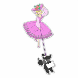 Cute Girl Pink Dress Black poodle original cartoon Aufkleber