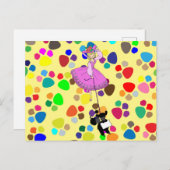 Cute Girl Pink Dress Black Poodle Original Cartoon Postkarte (Vorne/Hinten)
