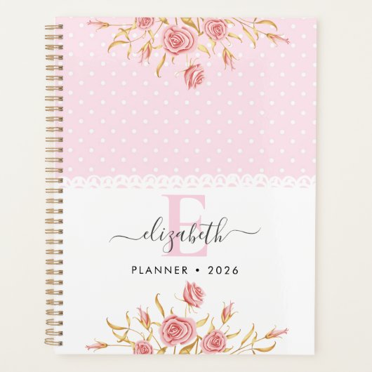 Cute Girl Pink Gold Roses Planer (Vorderseite)