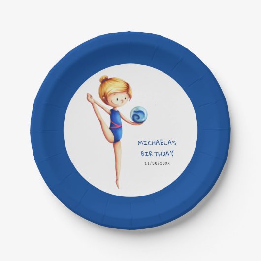 Cute Girl Rhythmic Gymnastics Birthday Party Pappteller (Vorderseite)
