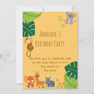 Cute Girl Safari Birthday Party Invitation Einladung