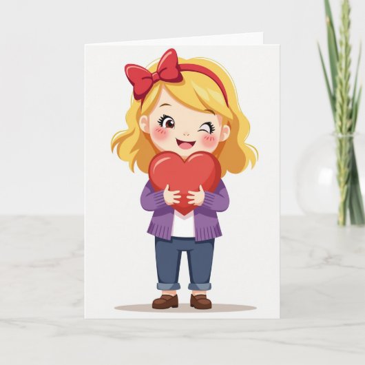 Cute Girl Sending Love Heart Card Karte (Vorderseite)