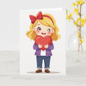 Cute Girl Sending Love Heart Card Karte (Gelbe Blume)