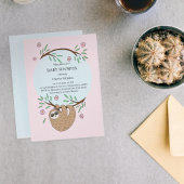 Cute Girl Sleeping Sloth and Name Baby Shower Einladung