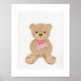 Cute Girl Teddy Bear Nursery Art Print Poster