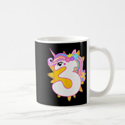 Cute Girl Unicorn 3rd Birthday Party Three Years O Kaffeetasse (Rechts)