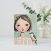 Cute Girl With a Bird on Her Shoulder Postkarte (Stehend Vorderseite)