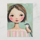 Cute Girl With a Bird on Her Shoulder Postkarte (Vorderseite)