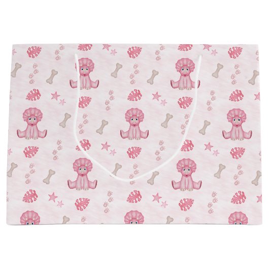 Cute Girls Birthday Pink Dinosaur Große Geschenktüte (Vorderseite)