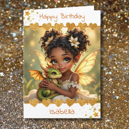 Cute Girl's Fairy and Dragon Themed Birthday Karte