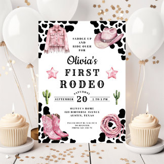 Cute Girl's First Rodeo 1st Birthday Einladung