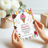 Cute Girls Ice Cream 5th Birthday Party Einladung