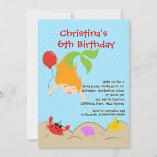 Cute Girls Mermaid Birthday Party Invitations Einladung