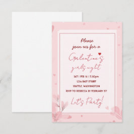 Cute Girls Night Galentine Pink Party Invitation RSVP Karte