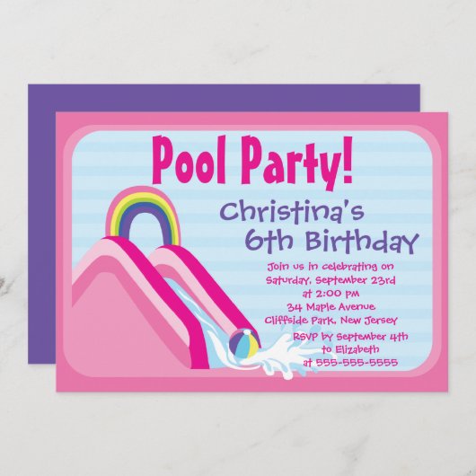 Cute Girls Pool Party Birthday Party Einladung (Vorne/Hinten)
