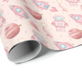 Cute Girls Space Birthday Pink Astronaut Geschenkpapier (Rolleneckpunkt)