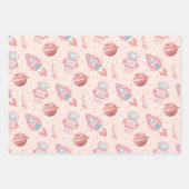 Cute Girls Space Birthday Pink Astronaut Geschenkpapier Set (Vorderseite 3)