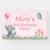 Cute Girly and Pink Elephant Birthday Party  Banner (Horizontal)