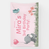 Cute Girly and Pink Elephant Birthday Party  Banner (Vertikal)