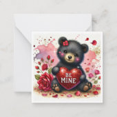 Cute Girly Be Mine Bear Cub Classroom Valentine Mitteilungskarte (Vorderseite)