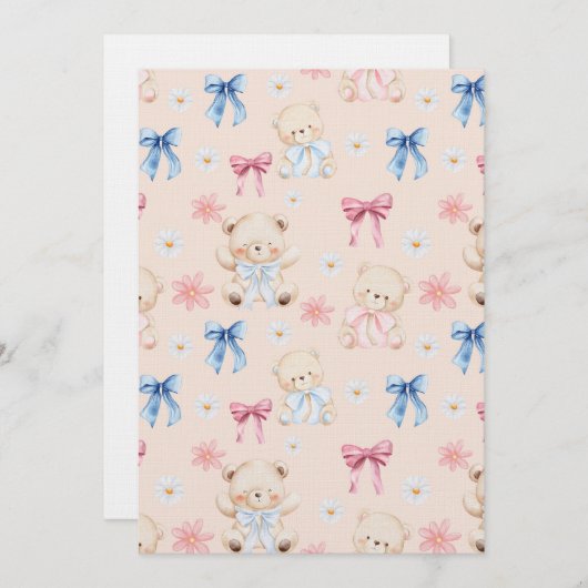 Cute Girly Bow Teddy Bears Seamless Pattern Einladung (Vorne/Hinten)