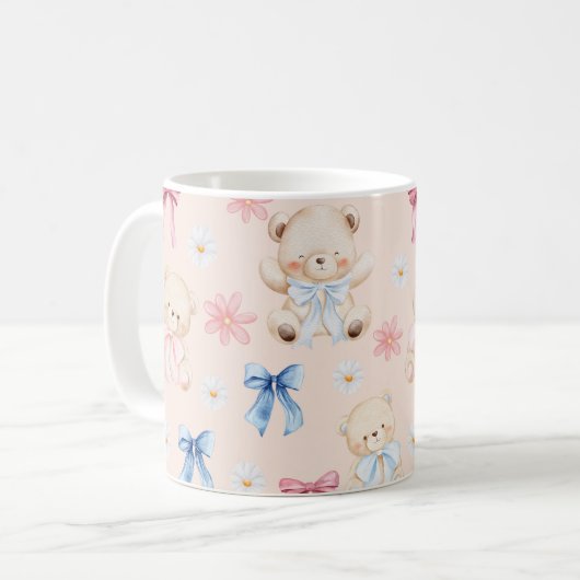 Cute Girly Bow Teddy Bears Seamless Pattern Kaffeetasse (Vorderseite Links)