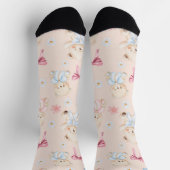 Cute Girly Bow Teddy Bears Seamless Pattern Socken (Oben)