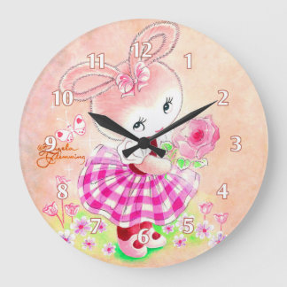 Cute Girly Bunny Große Wanduhr