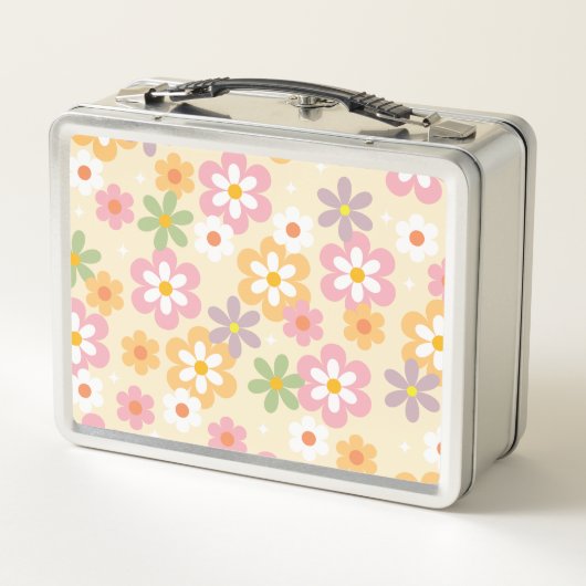 Cute Girly Daisy Pattern  Metall Brotdose (Rückseite)