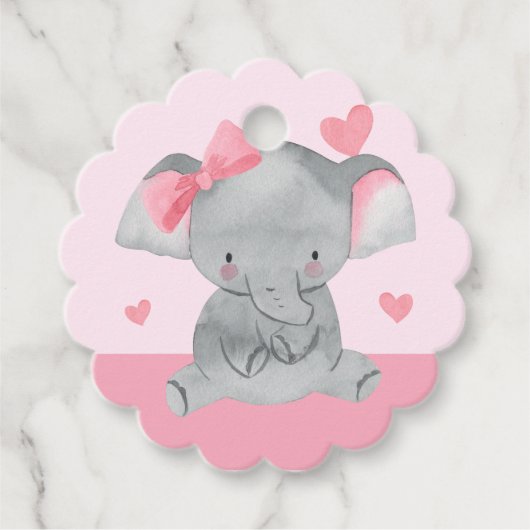 Cute Girly Elephant Pink Bow Birthday Party  Geschenkanhänger (Vorderseite)