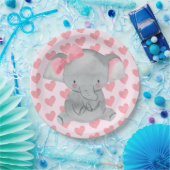 Cute Girly Elephant Pink Bow Birthday Party  Pappteller (Party)