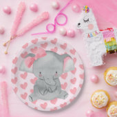 Cute Girly Elephant Pink Bow Birthday Party Pappteller (Party)