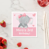 Cute Girly Elephant Pink Bow Birthday Party Serviette (Beispiel)