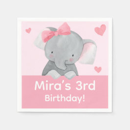 Cute Girly Elephant Pink Bow Birthday Party  Serviette